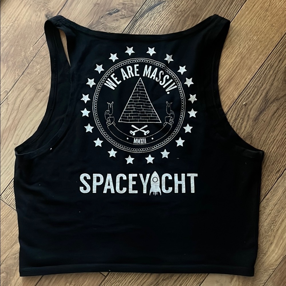 We Are Massiv. LA Spaceyacht Black Graphic Crop Tank Top Small
